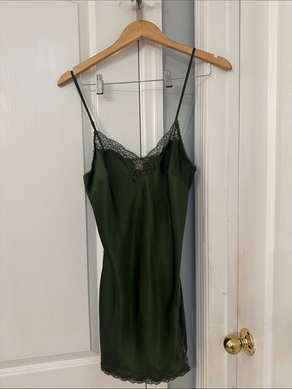 Victoria's Secret Dark Green Lace Trim Slip